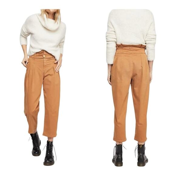 Free People Flow Away Paperbag Waist Chino Crop Pants - Picture 1 of 4